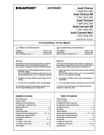 Blaupunkt Chorus, Concert Service Manual, Serviceanleitung, Car Audio mod. Audi Chorus, Audi Chorus A8, Audi Concert, Audi Concert A8, Audi Concert Navi. Part 1/2 - Pag. 9